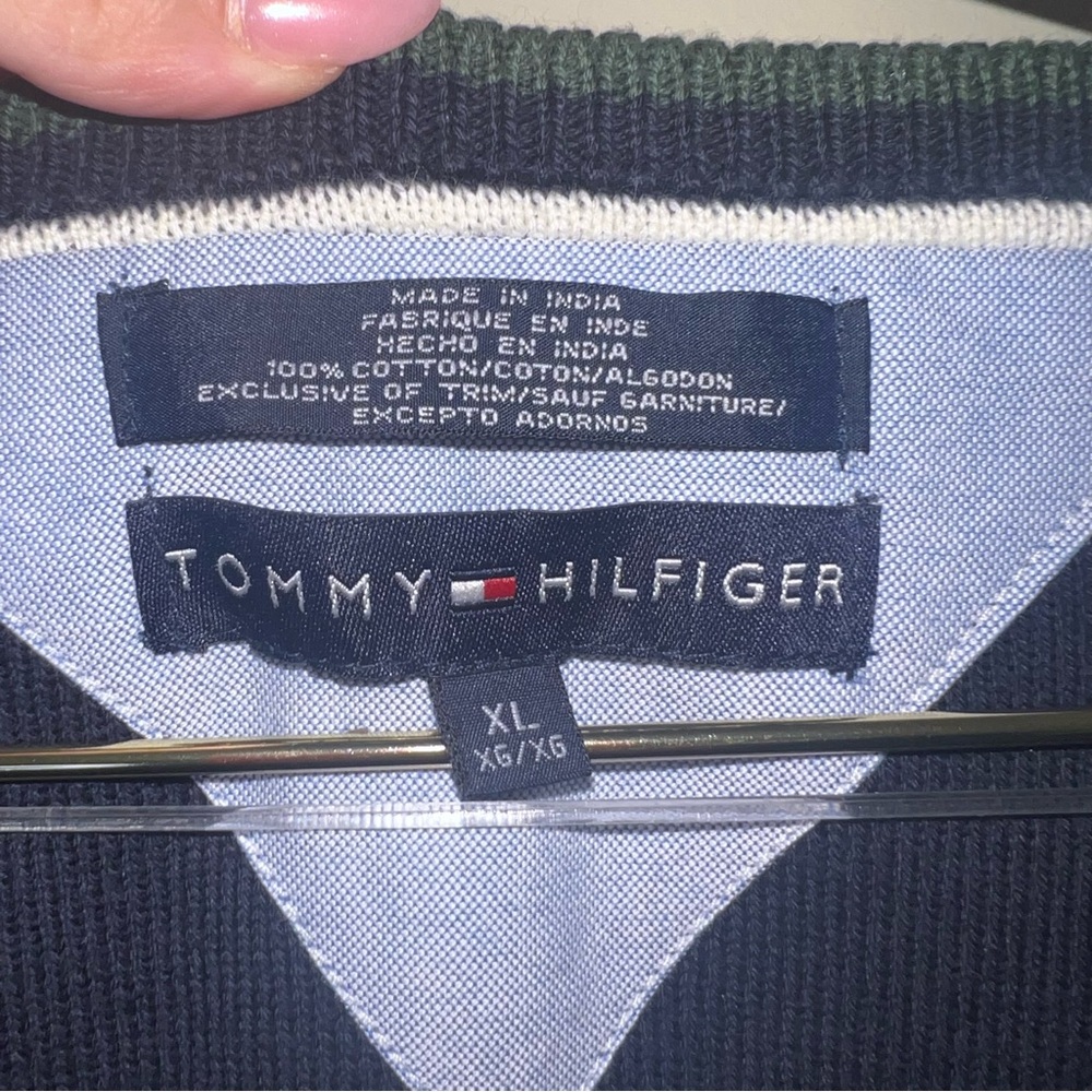 Tommy Hilfiger Navy Striped Sweater Vest XL Cotton Preppy Golf Academia - Picture 5 of 6